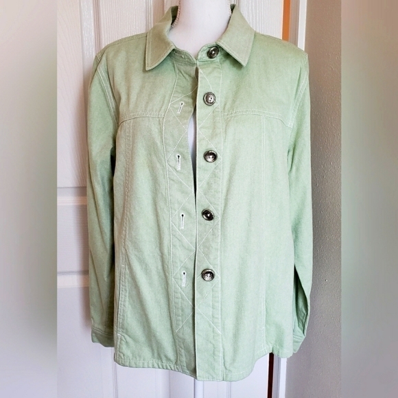 SUSAN GRAVER DENIM JACKET SZ L LIGHT GREEN - Picture 3 of 8